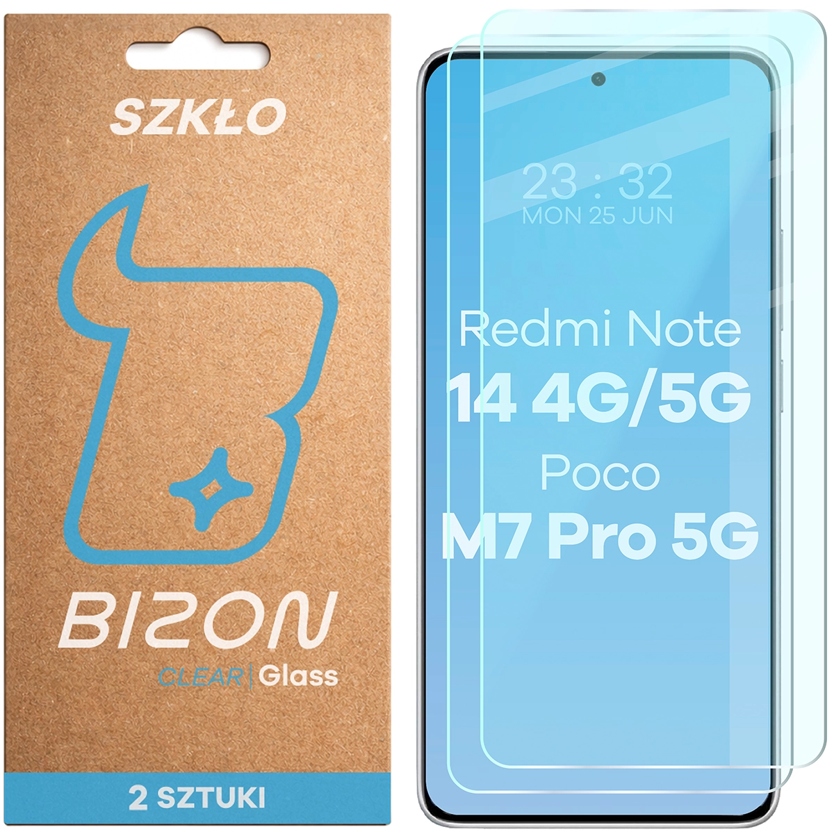 Szkło hartowane Bizon Glass Clear Duo do Xiaomi Redmi Note 14 4G / Xiaomi Redmi Note 14 5G / Xiaomi POCO M7 Pro 5G, 2 sztuki